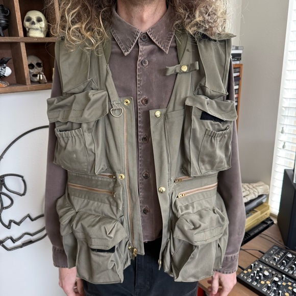 Vintage 60s 70s Handmade Green Tactical Fishing Vest ~ Size Large - Picture 2 of 8